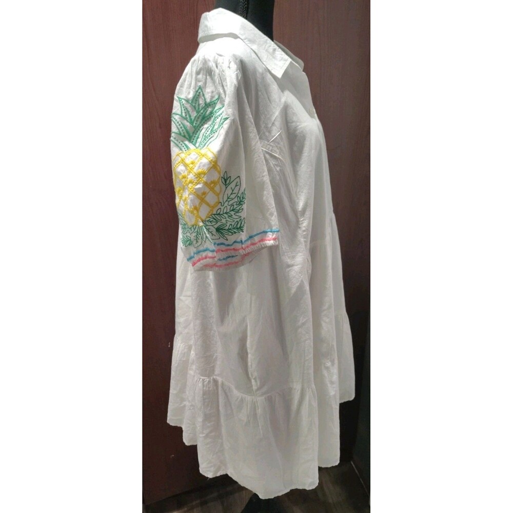 NEW Crown & Ivy Women Plus Sz. 3XL White Dress Embroidered Pineapple Sleeves - Picture 2 of 12